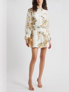 Chelsea 28 Lace trim belted Long Sleeve mini Dress